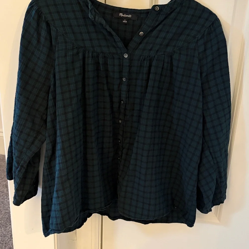 Madewell Navy Plaid Blouse - Picture 3 of 5